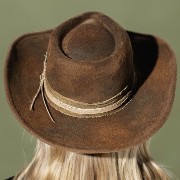 Distressed Burned Brown Faux Suede Shapeable Brim Women's Hat - Picture 4 of 8